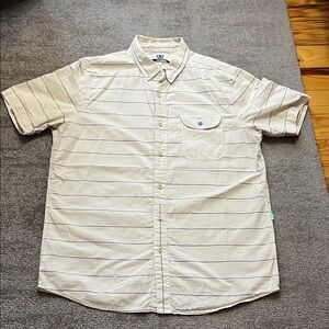 Vissla Men’s Cream Striped Casual Short Sleeve Button Down Shirt Size L